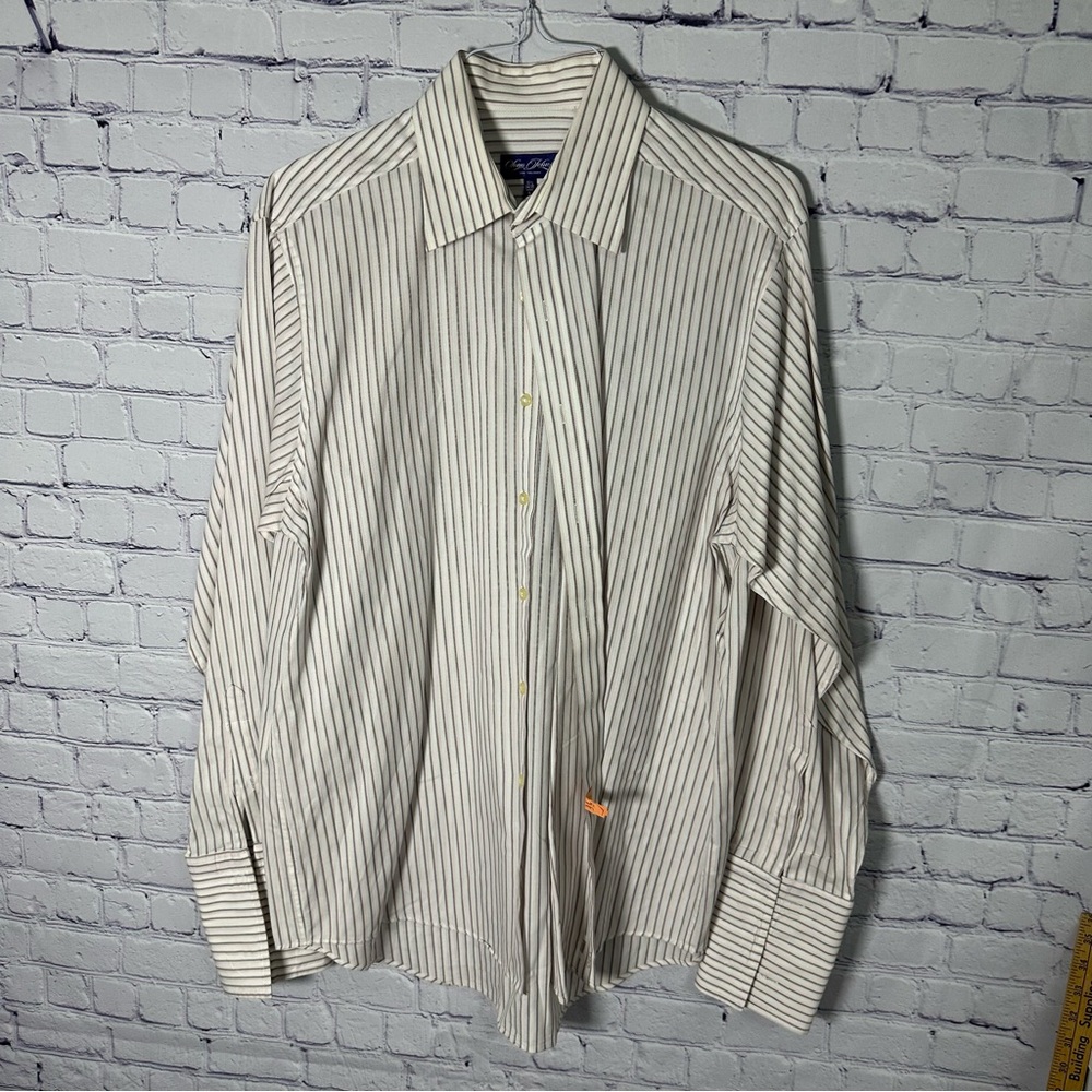 Sean John Men's Cream and Black Pinstripe Dress Shirt - Picture 1 of 3